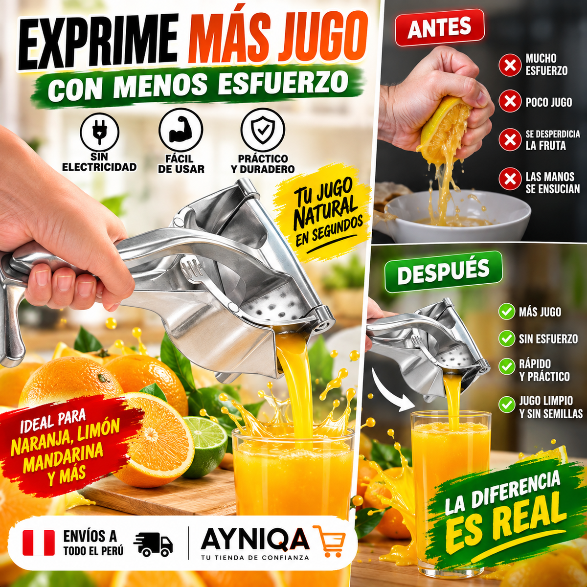 EXPRIMIDOR MANUAL DE FRUTAS MULTI USO + EJERCITADOR DE MANDIBULA