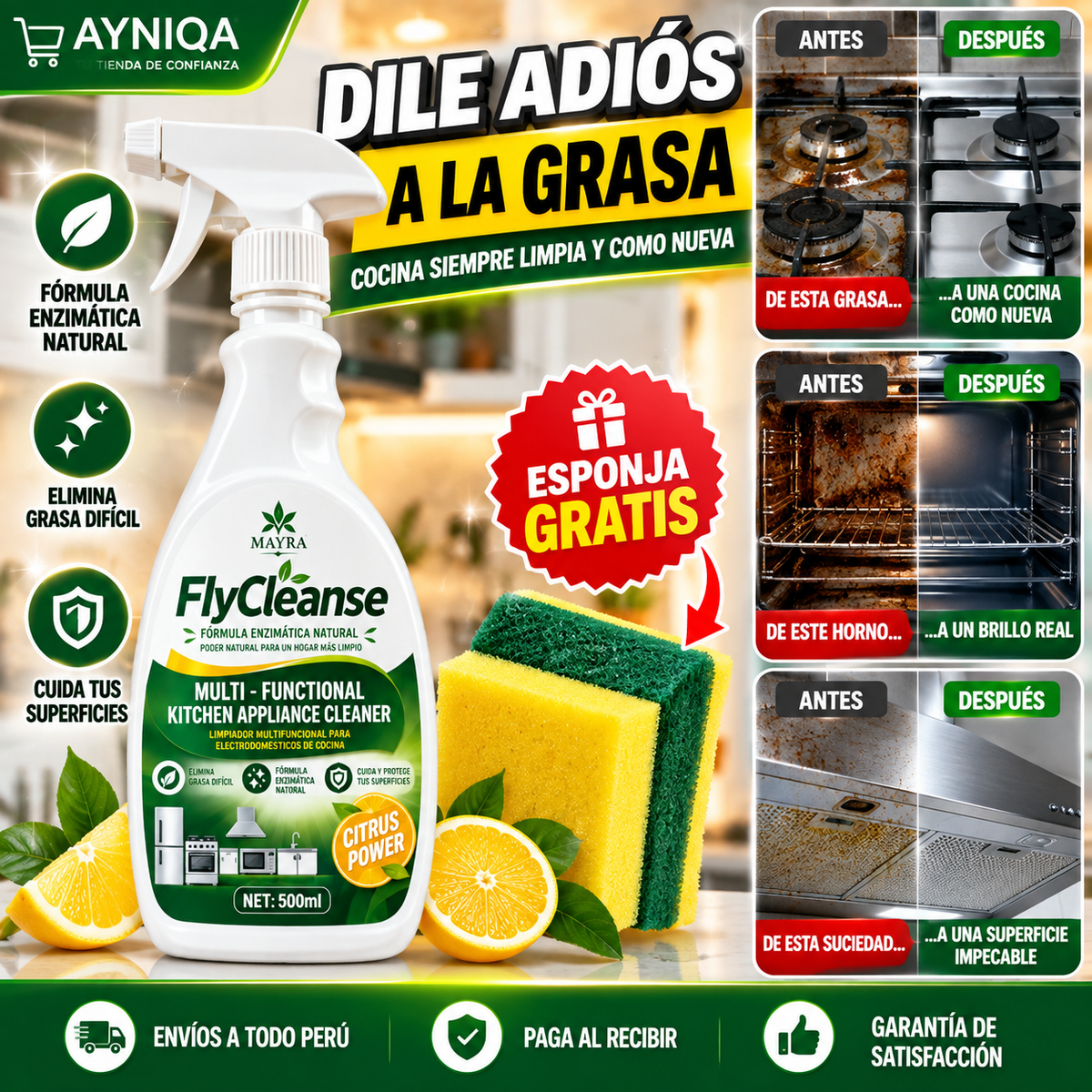 FLYCLEANSE+ESPONJA GRATIS –LIMPIEZA PODEROSA PARA TU COCINA