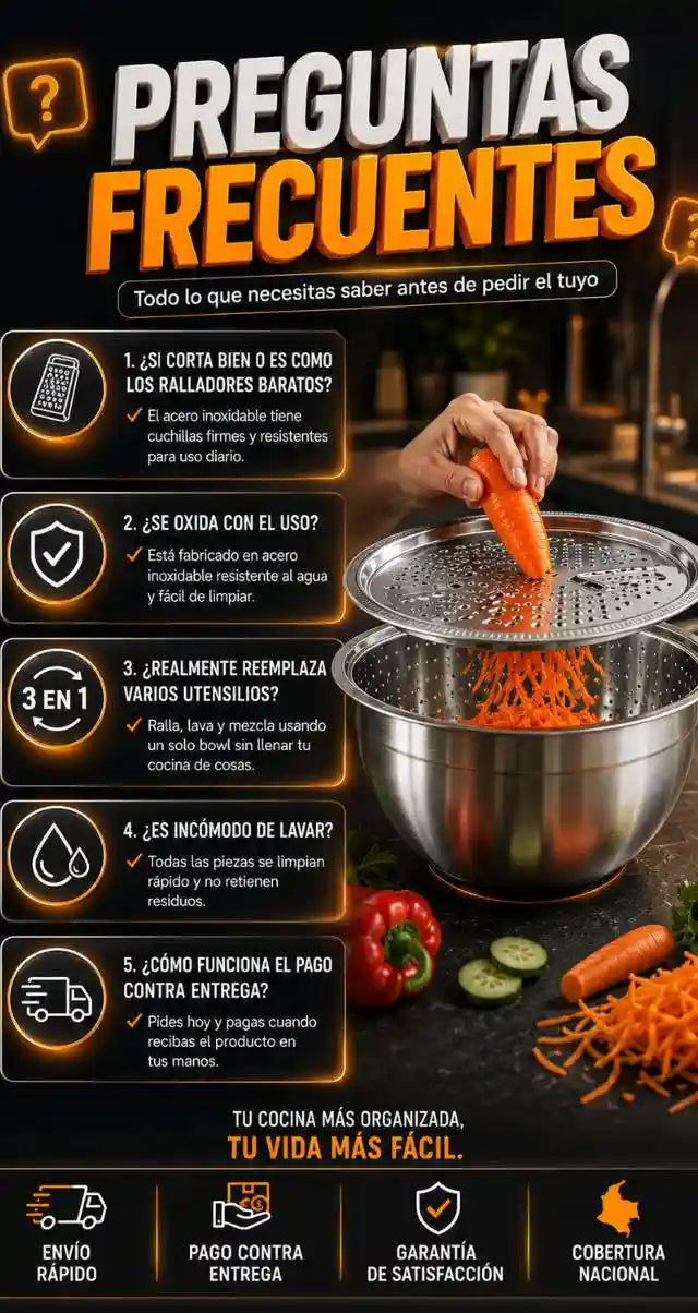 Ralladores para cocina, cesta de drenaje de acero inoxidable 3 EN 1