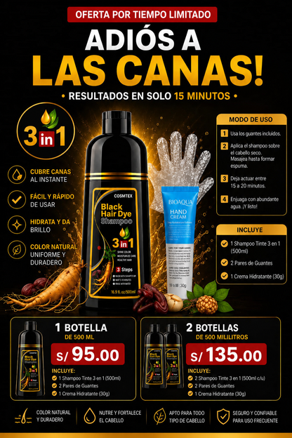 SHAMPOO TINTE CUBRE CANAS 3 IN 1 - INCLUYE 2 REGALOS SORPRESA