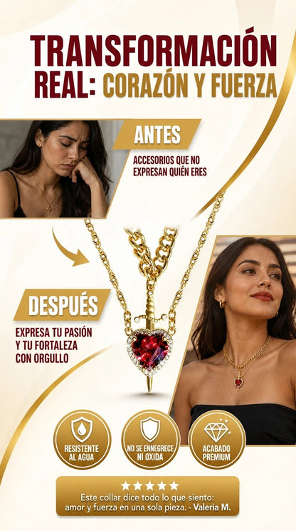 Juego de 2 Collares con Colgante de Circonita en Forma de Corazón y Espada Ensamblables para Pareja,