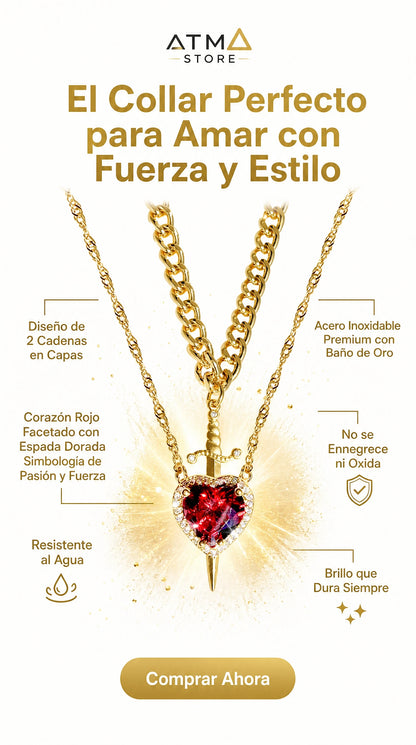 Juego de 2 Collares con Colgante de Circonita en Forma de Corazón y Espada Ensamblables para Pareja,