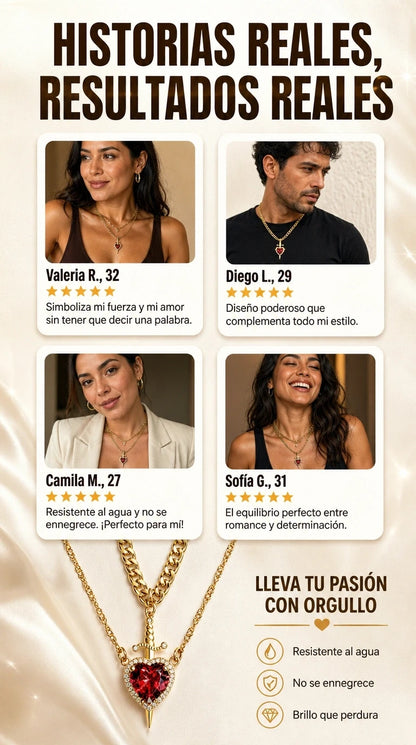 Juego de 2 Collares con Colgante de Circonita en Forma de Corazón y Espada Ensamblables para Pareja,