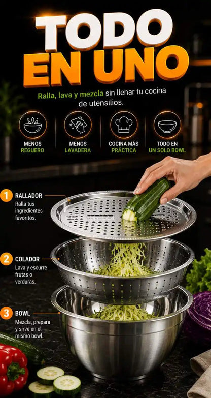Ralladores para cocina, cesta de drenaje de acero inoxidable 3 EN 1