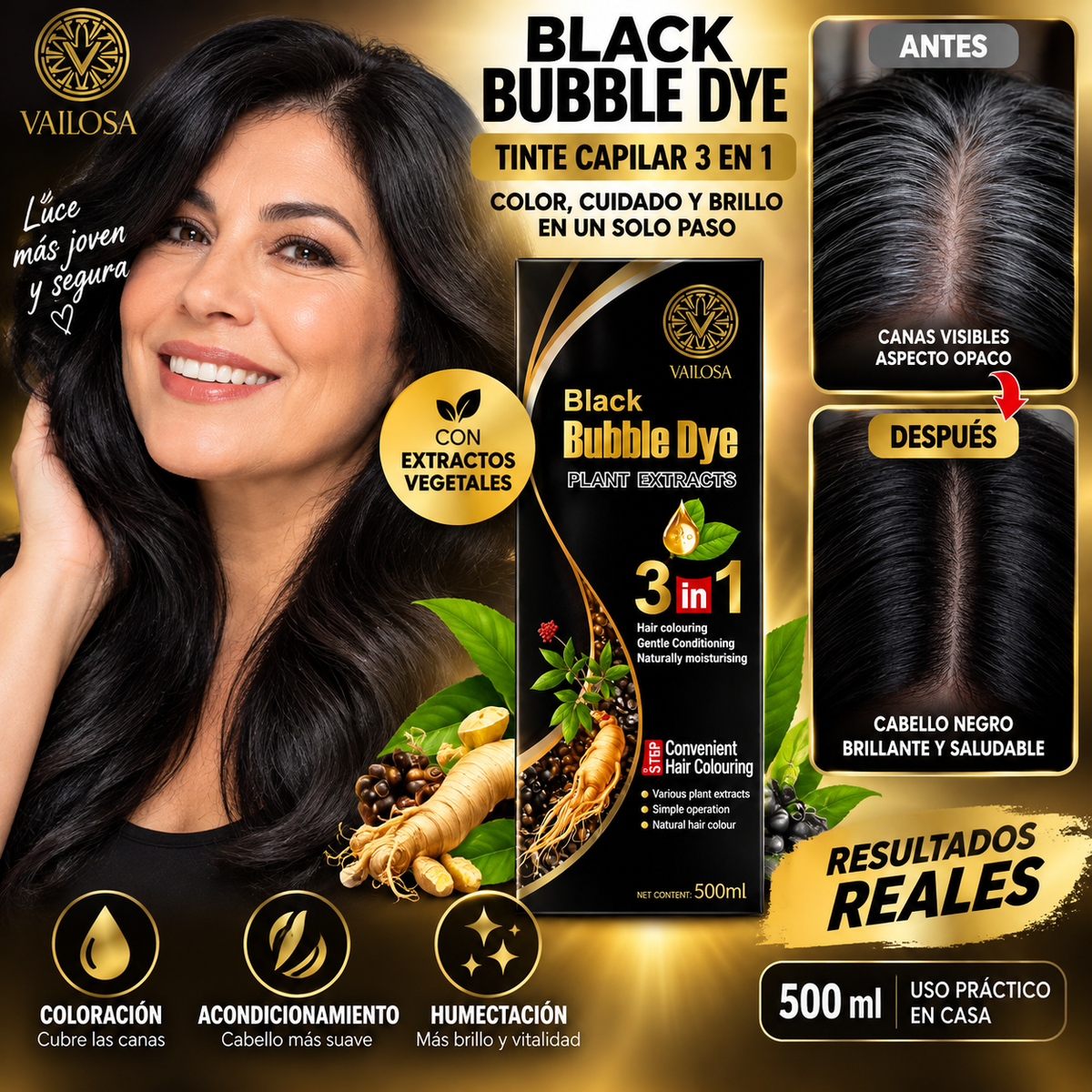 VAILOSA SHAMPOO TINTE CUBRE CANAS NATURAL-3EN1