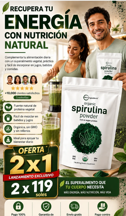 Micro Ingredients Polvo de espirulina orgánica, 400g