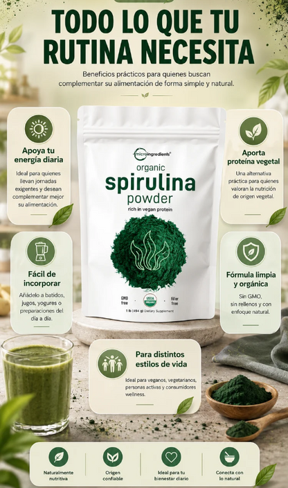 Micro Ingredients Polvo de espirulina orgánica, 400g
