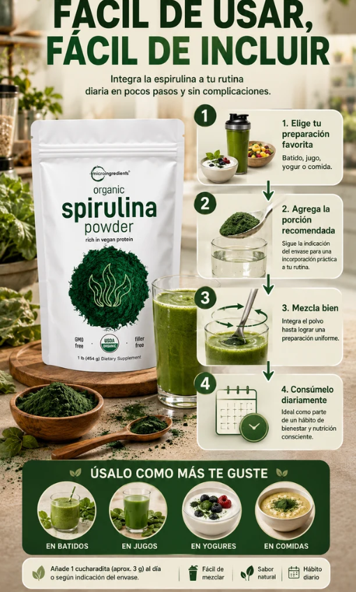 Micro Ingredients Polvo de espirulina orgánica, 400g