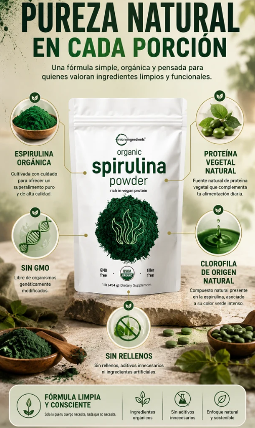 Micro Ingredients Polvo de espirulina orgánica, 400g