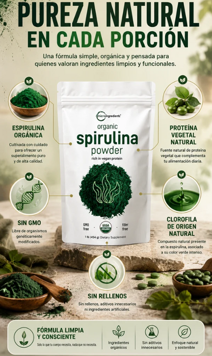 Micro Ingredients Polvo de espirulina orgánica, 400g