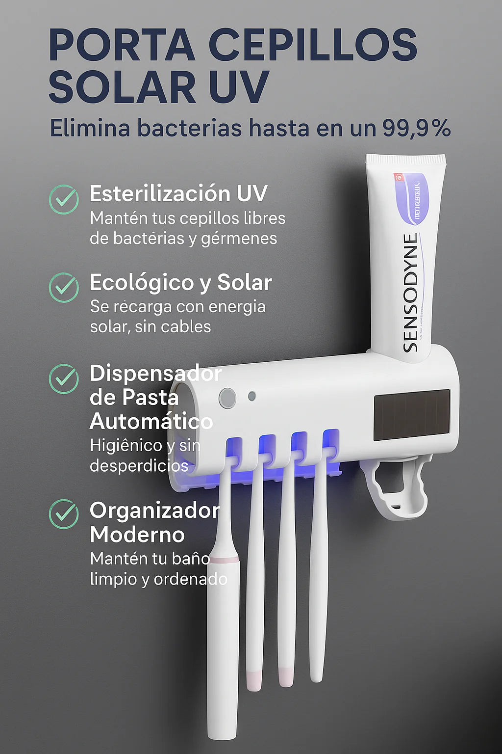 Esterilizador de Cepillo UV + Dispensador Exclusive® 3 en 1