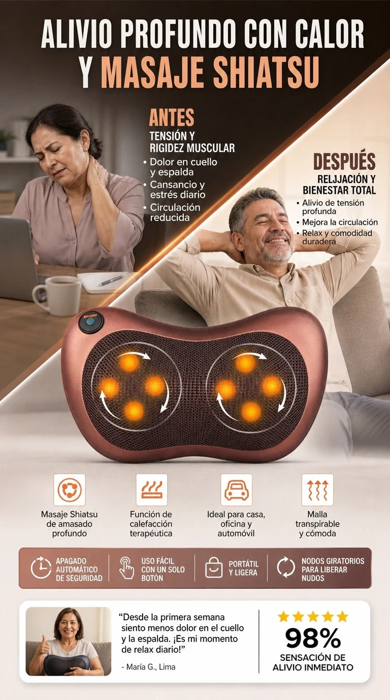 LUMBAR PRO - MASAJEADOR 8 D MULTIFUCION - CALOR INFRARROJO - 8 RODILLOS 3D