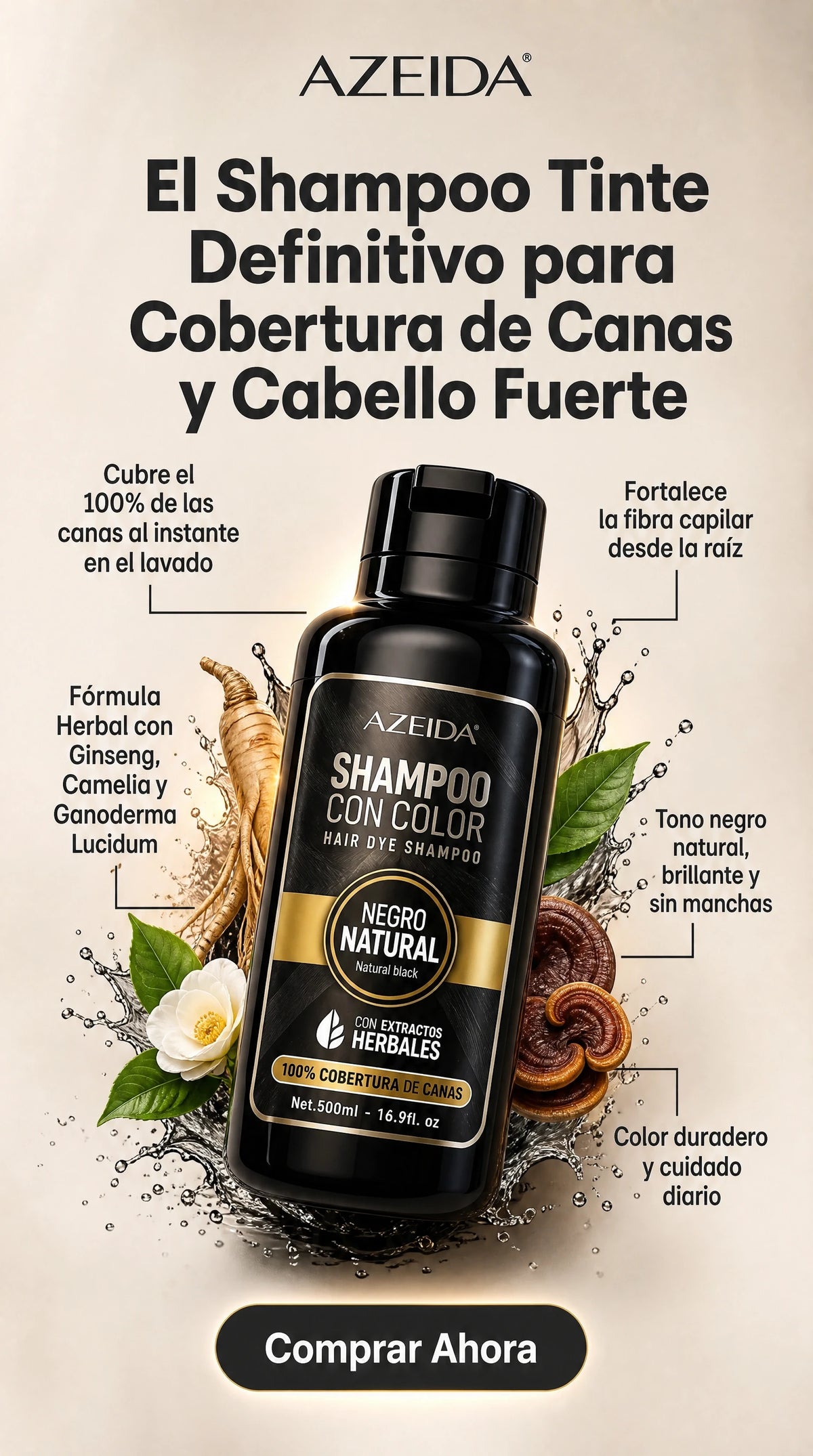 Champú Natural con Ingredientes Herbales para Pintar el Cabello- NEGRO 500ML