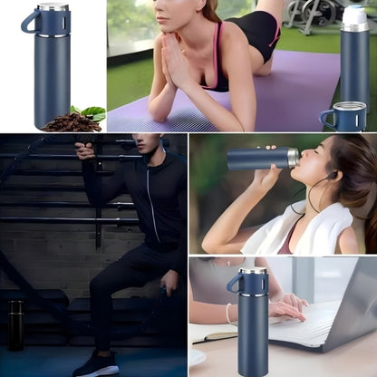 Termo de Acero Inoxidable con 3 Tazas Conserva Temperatura 12h - Mas Bolsa de Regalo