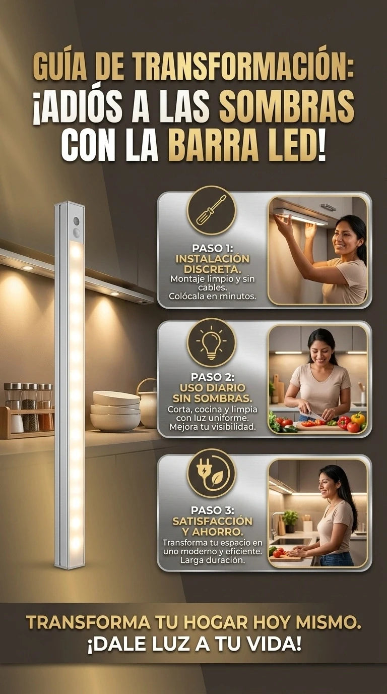 Barra LED con Sensor -3 Tonos  Nunca más busques el interruptor en la oscuridad