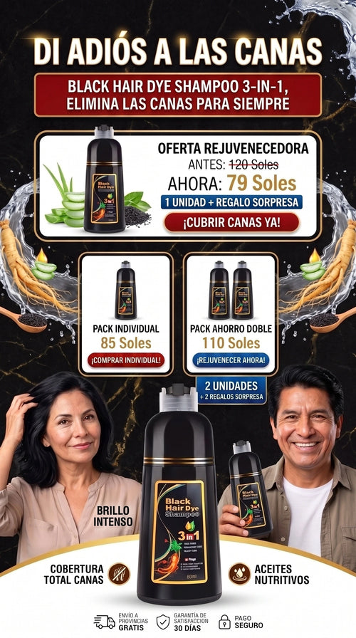SHAMPOO TINTE CUBRE CANAS 3 IN 1 - INCLUYE 2 REGALOS SORPRESA