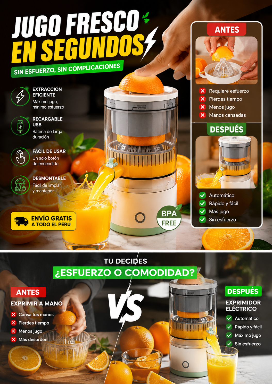 EXPRIMIDOR DE NARANJA ELÉCTRICO PORTÁTIL - MULTIFUNCIONAL