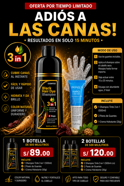 SHAMPOO TINTE CUBRE CANAS 3 IN 1 - INCLUYE 2 REGALOS SORPRESA