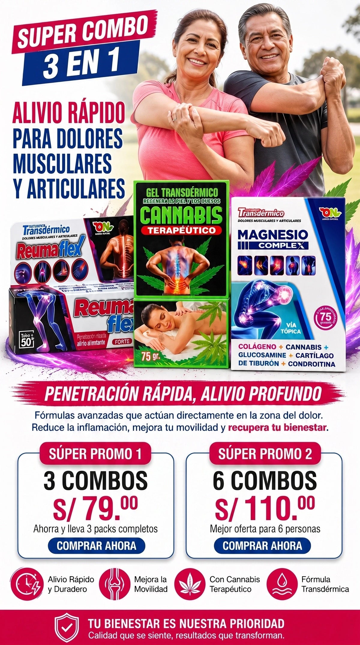 SUPER COMBO REUMA FLEX+CANNABIS TERAPÉUTICO+MAGNESIO COMPLEX 3X1