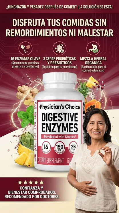 Enzimas digestivas - Una mezcla 3 en 1 de acción rápida con 16 enzimas