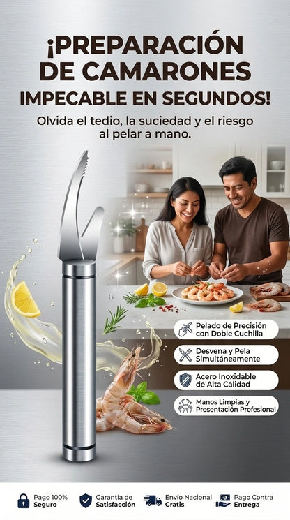 ShrimPro® Cuchillo Pelador de Camarones 5 en 1 | Pela y Desvena en Segundos