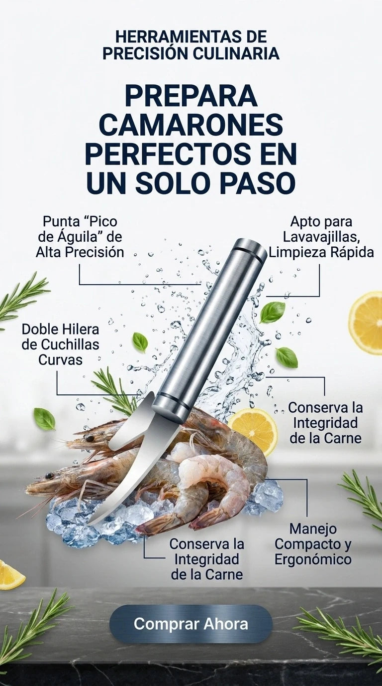 ShrimPro® Cuchillo Pelador de Camarones 5 en 1 | Pela y Desvena en Segundos