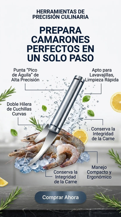 ShrimPro® Cuchillo Pelador de Camarones 5 en 1 | Pela y Desvena en Segundos