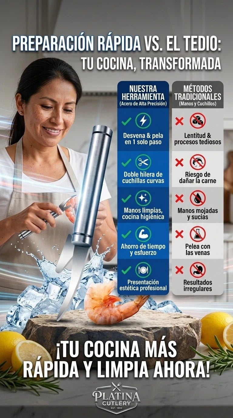 ShrimPro® Cuchillo Pelador de Camarones 5 en 1 | Pela y Desvena en Segundos