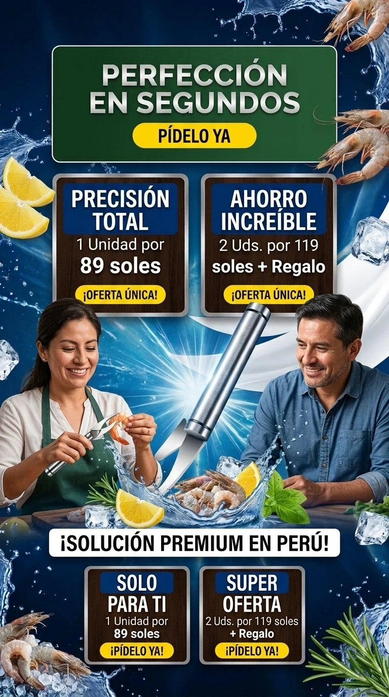 ShrimPro® Cuchillo Pelador de Camarones 5 en 1 | Pela y Desvena en Segundos